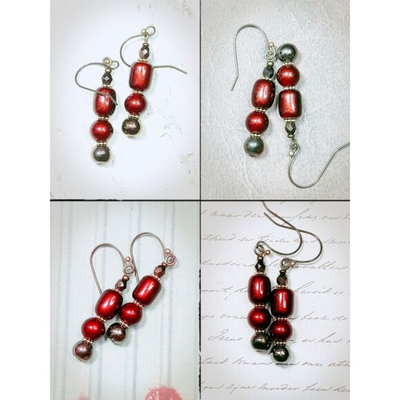 artisan earrings 454#mfs NEW boho burgundy hatpin drop earrings victorian goth A - Picture 2 of 5